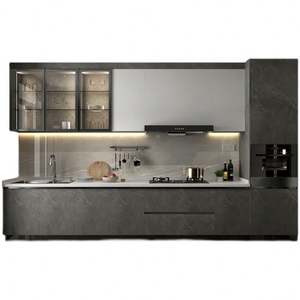 Système d'armoires de cuisine avec îlot de garde-manger intégré au design moderne, solution de rangement intelligente complète personnalisée, marbre, verre, charnières - Product Image 5