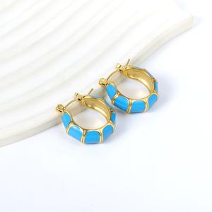 Pendientes de Aro Redondos de Acero Inoxidable con Baño de Oro de 18K y Goteo de Aceite Colorido, Joyería de Moda al por Mayor para Mujer - Product Image 6