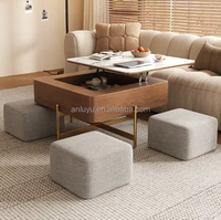 Table basse carrée nordique à double usage, tabouret, design moderne simple, plaque en pierre, fabrication artisanale, marbre de style campagnard pour les petits foyers