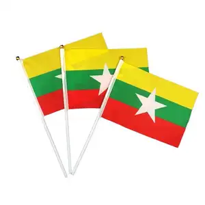 Suppliers Wholesale 100% Polyester Myanmar Hand Flag Durable Mini Hand Held Flag