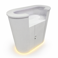 Bureau de réception moderne en bois massif pliable et incurvé blanc extensible par PUDILAI pour spa, salle de sport, salon de beauté, comptoir de caisse