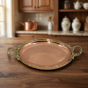Plateau en cuivre massif avec embellissements en laiton - Product Image 1