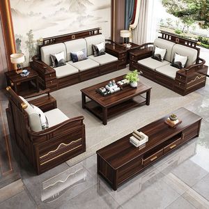 Ensemble de canapés en bois massif de style chinois moderne, best-seller, avec rangement, adapté au salon - Product Image 1