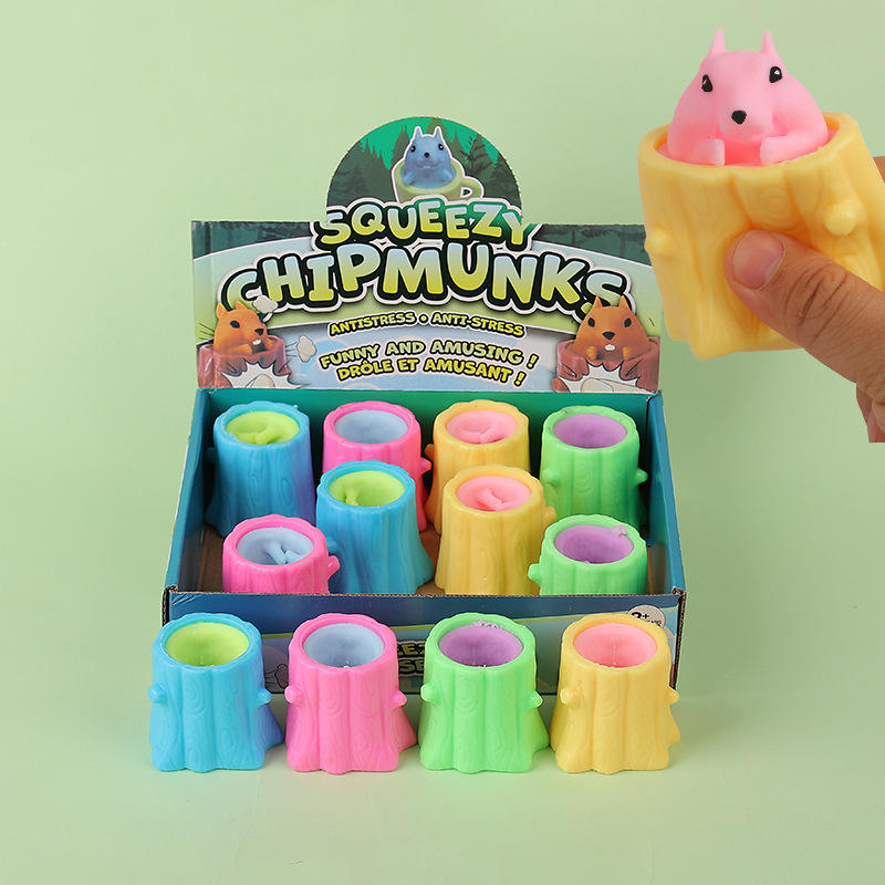 Squishy Squeeze Popper Fidget Toy Cup Decompression Evil Squirrel Toys for Kids in Vending Machines