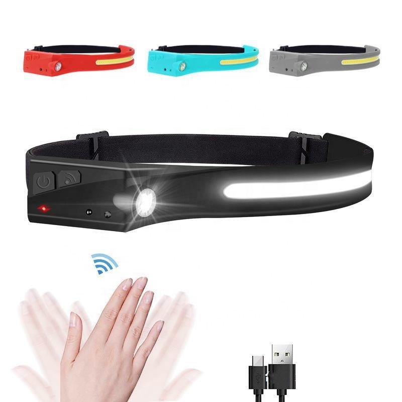 Уличный водонепроницаемый гибкий силиконовый налобный фонарь для кемпинга 230 градусов супер яркий светодиодный USB Перезаряжаемый COB датчик движения налобный фонарь