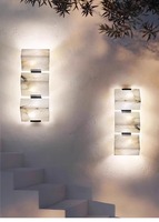 Lámpara de pared de dormitorio de diseño moderno de lujo, candelabro de pared de fondo de mármol de alabastro Simple con control remoto de luz LED