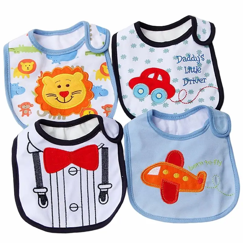 Muster Free Cute Kids Weiche Baumwolle Handtuch Drool Fütterung Lebensmittel Lätzchen für Baby Jungen Mädchen mit Stickerei Cartoon Tier