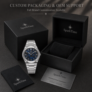 Montre analogique à quartz de luxe pour homme SparkTime, acier inoxydable, lunette octogonale, cadran en carbone forgé bleu - Product Image 6