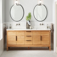 Meuble de toilette à double évier avec étagères réglables Rangement sur pied en bois massif avec éviers à encastrer