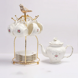 Hot Selling Ceramic Golden Tea <b>Set</b> Gold Rim Teapot Tea <b>Cup</b> Saucer <b>Set</b> With Tray for Home Restaurant Use - Product Image 4