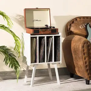 โต๊ะไม้เก็บของ4ตู้ดีไซน์เรียบง่ายสำหรับหนังสือซีดีไวนิลเครื่องเล่นแผ่นเสียง