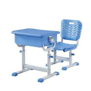 Primary School Classroom Furniture Single Plastic Student Desk And Chair Set For Manual Height Adjustment