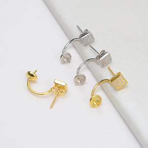 S925 <b>Silver</b> Luxury <b>Earrings</b> 14.5mm Marble & 4785 <b>Pearl</b> Trendy Vintage Religious DIY Accessories with Empty Holder - Product Image 1