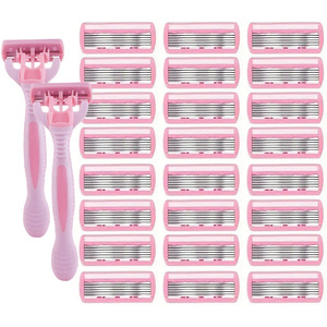 Women's Manual <b>Razor</b> Pink Six Layer Stainless Steel Blades For Body Shaving 2 Handles 18 Refills - Product Image 1