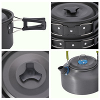 Ensemble de cuisine de camping en plein air, ensemble de casseroles et bouilloires en aluminium anodisé dur, vaisselle portable pour la randonnée