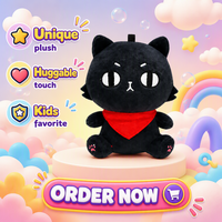 Peluche personnalisée chat noir, mini figurine en peluche, OEM ODM, bandana rouge, jouet doux pour enfants, cadeau