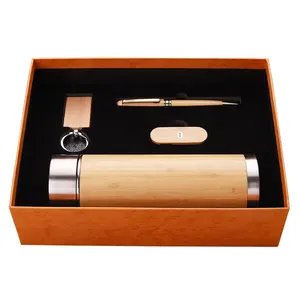 Oem Luxury custom logo office souvenirs Corporate gift items wooden vacuum cup pen USB flash set Promotional Business men Gifts