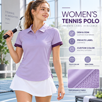 Polo de tennis personnalisé pour femme à manches courtes, avec poignets contrastants et empiècements latéraux en mesh, séchage rapide, coupe ajustée, idéal pour l'entraînement sur le terrain