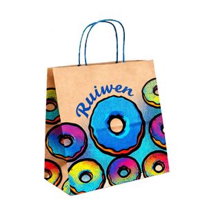Sacs en papier kraft brun personnalisés avec logo imprimé, recyclés et économiques, pour l'emballage d'épicerie, avec poignées - Product Image 3