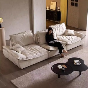 Italian Minimalist Sail <b>Sofa</b> Adjustable High Back Frosted Fabric Living Room <b>Cream</b> Style <b>Sofa</b> <b>Set</b> - Product Image 2