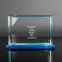 Neelpure 198651 Plaque de reconnaissance personnalisée en cristal gravé en 3D avec bord bleu pour la reconnaissance d'entreprise