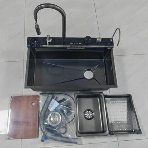 Fregadero de cascada de <span class=keywords><strong>pez</strong></span> ballena azul, pantalla Digital, panal de abeja, cuenco individual grueso de acero inoxidable 304, Mostrador de cocina para el hogar, uno - Product Image 5