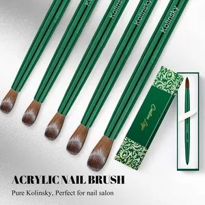 Großhandel New Christmas Green Metall griff Nail Art Brush Benutzer definiertes Logo 100% Kolinsky Acryl Nagel bürsten