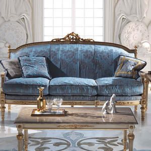 Phong Cách Châu Âu Bộ Đồ Nội Thất Màu Xanh Vải 1 + 2 + 3 Chỗ Ngồi Cổ Bằng Gỗ Biệt Thự Phòng Khách Sofa Giải Trí Cắt Ghế Sofa - Product Image 2