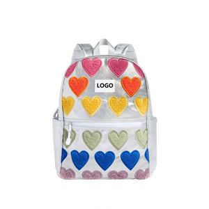 Custom Kids <b>Mini</b> Travel <b>Backpack</b> Plush Hearts Metallic <b>Backpack</b> for Girl Silver School Bag - Product Image 1