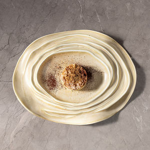 Commercial Restaurante Use Beige Blanc Céramique Creative Rock Vaisselle Porcelaine Dessert Plats Vaisselle Café Ensemble de Plats - Product Image 4
