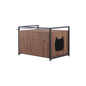 Panca per bagno privacy in legno con struttura in ferro di forma personalizzata mobili nascosti custodia per lettiera per gatti, casa per gatti in ferro di legno - Product Image 4