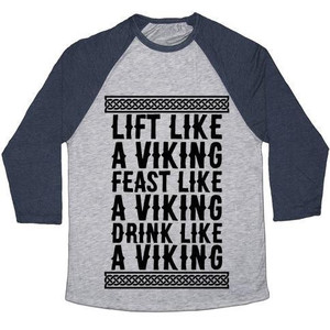 Camiseta de béisbol unisex de mezcla triple con estampado de "Lift, Feast, Drink Like a Viking" - Product Image 2
