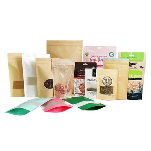 Custom Printed Food Packaging Stand Up Pouch Resealable Zipper Craft Kraft Paper Bags With Your Own Logo