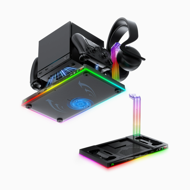 Cooling Stand with RGB Light Charger Station for Steam Machine Console and Controller Dual Charging Dock Station Charger Stand