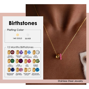 Collar de Joyería de Moda para Mujer al por Mayor, Chapado en Oro de 14K, Acero Inoxidable, Brillante, con Circonita, Dos Tonos, con Colgante de Piedra de Nacimiento - Product Image 1