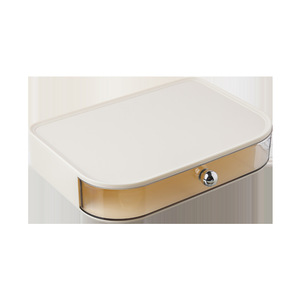 Cosmetic <b>Storage</b> <b>Box</b> Desktop Drawer Style Transparent Makeup Organizer With Drawers For Skincare And Lipstick <b>Beige</b> Base - Product Image 5