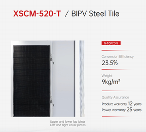 กระเบื้องหลังคาเหล็กโซลาร์เซลล์ X-solar Xscm-520-t Bipv กำลังไฟ 520 วัตต์ ประสิทธิภาพ 23.5% เทคโนโลยีเซลล์ Topcon สำหรับหลังคาโซลาร์เซลล์แบบติดตั้งบนอาคาร - Product Image 2