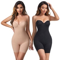 Body sculptant sans bretelles pour femme, Fajas Colombianas, avec armatures, effet ventre plat, sans couture, en soie glacée, entrejambe ouvert