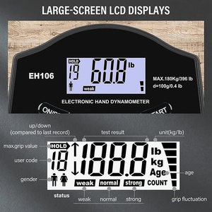 Testeur de force de préhension numérique 396Lbs/180Kg avec écran LCD pour l'entraînement des avant-bras haltérophilie des doigts - Product Image 5