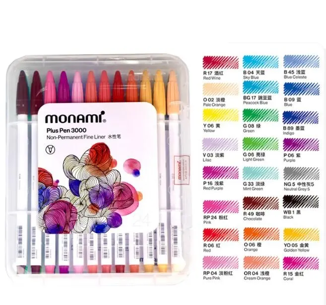 MONAMI Plus Pen 3000 Felt Tip Pens, Fine Point (0.4mm), Coloring