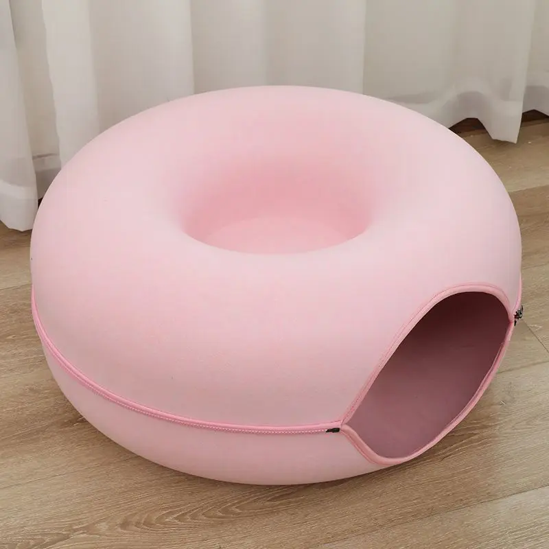 Commercio all'ingrosso Custom Pet Cat House Large Donut Design Tunnel Play Zipper Design feltro Cat Bed