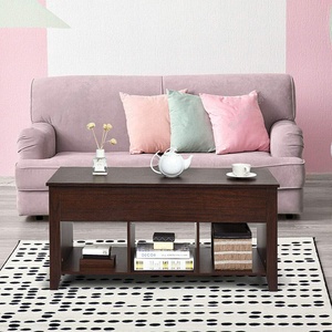 Mesa de centro superior elevadora de madera con compartimento de almacenamiento oculto 3 estantes inferiores abiertos Mesa de centro emergente de un solo nivel Sala de estar - Product Image 6