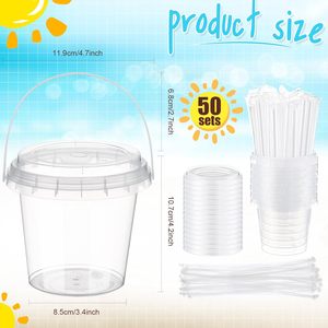 Custom Color 32oz Clear Plastic Drink <strong>Buckets</strong> <strong>with</strong> <strong>Lids</strong> Straws Disposable <strong>Iced</strong> Coffee Cups Cocktail Parties Smoothie Cup - Product Image 2