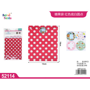 ถุงขนมลายจุดสีแดง13x18ซม. แพ็ค8ชิ้นสำหรับตกแต่งงานปาร์ตี้และงานปาร์ตี้ - Product Image 1