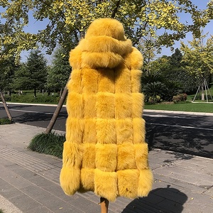<span class=keywords><strong>Gilet</strong></span> da <span class=keywords><strong>donna</strong></span> in pelliccia di volpe ispida <span class=keywords><strong>Gilet</strong></span> di alta qualità in vera pelliccia di volpe con cappuccio imbottito di cotone con motivo a strisce a prova di vento - Product Image 4