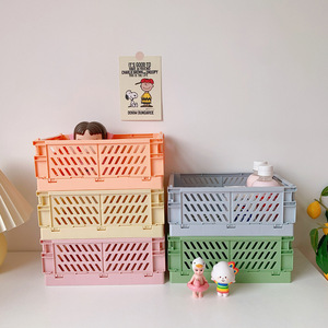 Foldable Portable Crate Plastic Folding Storage Box Basket Practical Cosmetic Container Office Storage Box Dormitory Storage