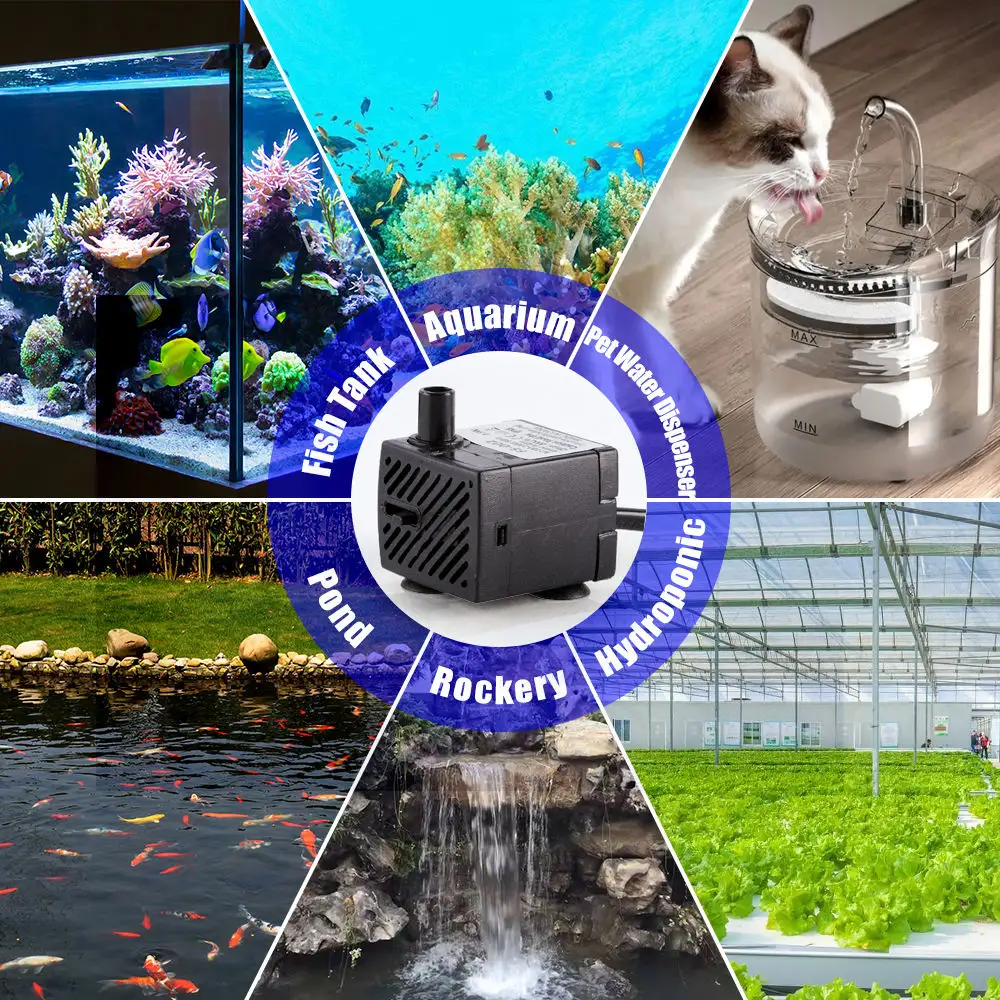 Nhỏ Aquarium Máy bơm nước có thể điều chỉnh điện không chổi than chìm đài phun nước bơm cho bể cá, mèo đài phun nước, ao nhỏ