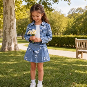 Conjunto de 3 Piezas Estilo Occidental para <span class=keywords><strong>Niñas</strong></span>, Nuevo para Otoño, Camisa Vaquera de Manga Larga, Camisola y Falda Vaquera Estampada para <span class=keywords><strong>Niñas</strong></span> - Product Image 1