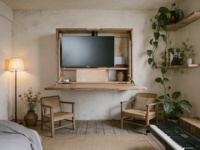 Bureau électrique mural style industriel en contreplaqué, réglable en hauteur, gain de place pour loft, studio et bureau à domicile OEM