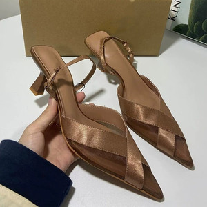Sandales à talons élégantes pour femmes, style français, bicolores, à découpe basse |   Nouvelles sandales à enfiler tendance et polyvalentes - Product Image 3
